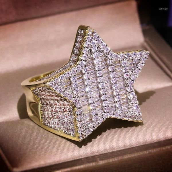 Grande bague pentagramme en pierre de Zircon scintillante, style Hip Hop, étoile, pour femmes et hommes, bijoux à la mode, bague de fiançailles de mariage, nouvelle collection 2020, 1299p