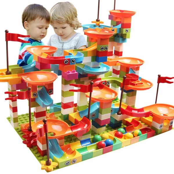 Gros blocs de construction de course de marbre, jouets avec piste de course de boule labyrinthe pour enfants garçons et filles, cadeau d'anniversaire et de noël