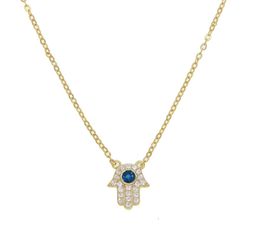 Big Blue Eye Hamsa Hand Cz Collar Fino 925 STERLING SIGLE MATAL Color de oro Tú de fábrica Turquía Lucky Girl Jewelry9670358