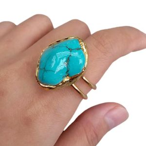 Big Blue Turquoise Rings Fashion Gold Ploated Stone Ring 240416