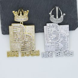 Big Boss Lettre Couronne Pendentif Collier Initial avec Corde Chaîne Iced Out Bling 5A Cubique Zircon Hip Hop Hommes Garçon Bijoux En Gros