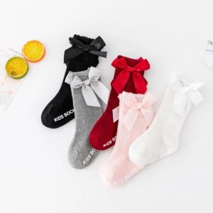 Big Bow Socks Designer Cotton Peuter Girl Sock Solid Color Kids Anti Slip Socks Children Mid Tube Footsocks Fashion Baby Footwear 5 Colors Optioneel