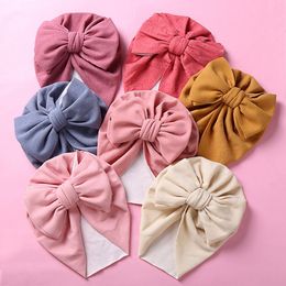 Big Bow Soft Baby Hat Ribbon Girls Boys Tulban Hats Pasgeboren baby Cap gebreide Beanies Toddler Headwraps Kids Hoofddeksel 1403