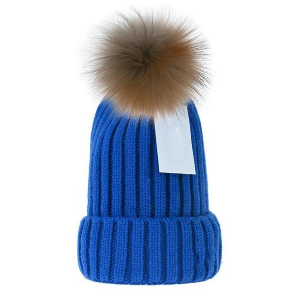 Gorros grandes de marca para niños y niñas, gorros bonitos para hombres y mujeres, gorro tejido de lana con bolas de pelo de zorro, gorro cálido a la moda para otoño e invierno