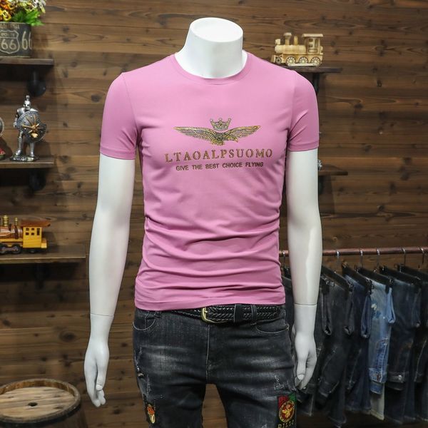 Grande marque Logo Design T-shirts pour hommes 2022 été populaire nouveau coton mercerisé à manches courtes lettre broderie Slim Tees rose bleu noir blanc vêtements haut M-5XL