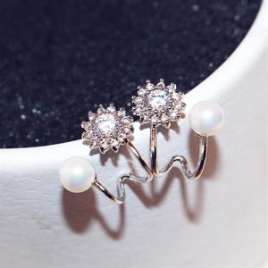 Grande marque style ins boucles d'oreilles de créateur de mode super scintillant diamant zircon cristal tournesol perle boucles d'oreilles woman254L