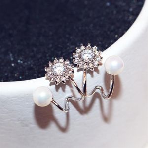 grote merkstijl ins modeontwerper oorbellen super glinsterende diamanten zirkoonkristal zonnebloem parel oorbellen vrouw336R