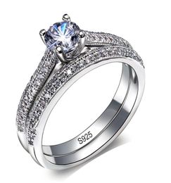 Ensemble d'anneaux de mariage de grande marque en argent Sterling 925 massif, 1CT Zircon CZ, bagues de fiançailles pour femmes, bijoux Vintage 3353385