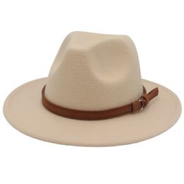 Grote Rand Bruine Riem Britse Retro Vilten Cap Mannen Western Cowboy Fedora Hoed Partij Kerk Hoeden Vrouwen Elegante Sombrero de Mujer 240102