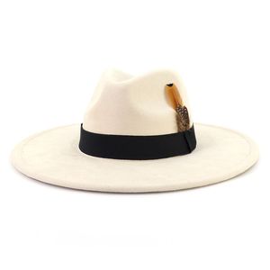  Sombrero de ala grande para mujer y hombre, sombreros Fedora de ante, sombreros de fieltro para mujer, sombrero de copa de Jazz para caballero con plumas, gorro elegante de fiesta para mujer, gorros de fieltro