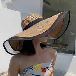 Big Brim Straw Hat Temperament Organza Fisherman Hat Womens Summer Sum Sun Protection Gat Vacaciones Vacaciones de vacaciones Gat Sol 240528