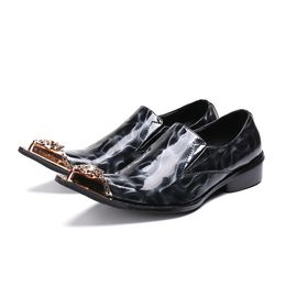 Big British Style Size Stage Wedding Social Metal Pointed Toe Banquet Fashion Men Patent Leather Evening Shoes