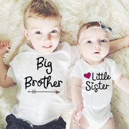 Big Brother Little Sister Family matching kleren babymeisjes korte mouw peuter bodysuit broer casual t-shirt tops kind shirt