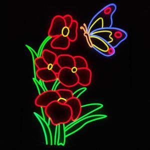 Las mariposas se enamoran de las flores Letrero LED Luces de neón Estilo lindo Decoración de la habitación de la niña Bar Restaurante comercial Lugares públicos 12 V Super brillante
