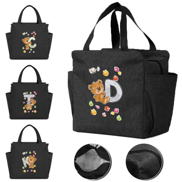 Sac à lunch à grande capacité Aesthéstique Printing Bear Letter Series Coloner Tote Sacs Filer Filer Fakproof Picnic Sacs Lunch Box Hi-Q