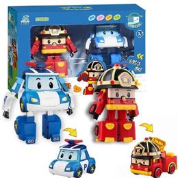 Big Cartoon Anime Action Figures Robocar Po Li Ambe Roy Helly Transformation Robot Car Assembly Puzzle Toys Kids Birthday Cadeaux 240408