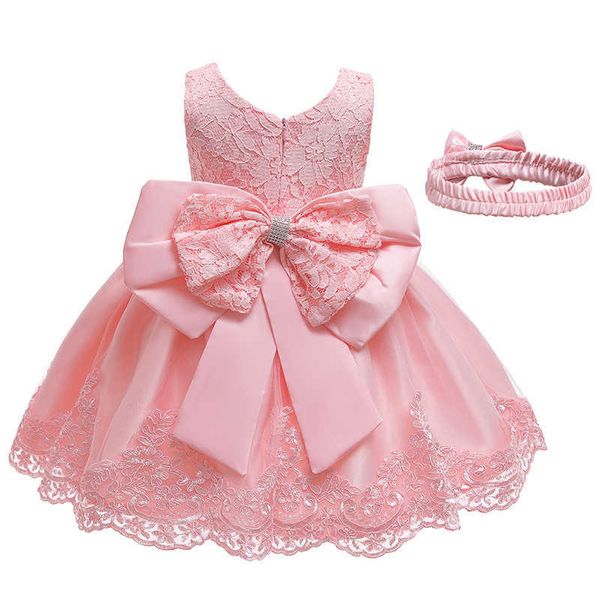 Niños grandes arco vestido de flores niña vestidos de fiesta de cumpleaños para niñas traje infantil princesa ropa de encaje diadema regalo 0-10 años Q0716