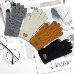 Grands enfants gants tricotés hiver écran tactile gant coupe-vent tricot mitaines adolescent extérieur équitation doigt complet mitaine