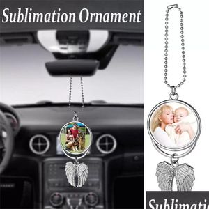 Big Christmas Wings Sublimation décorations Colliers Pendants Blanks Car Pendant Angel Wing Rear View Mirror Decoration Charm de suspension Dhgiq