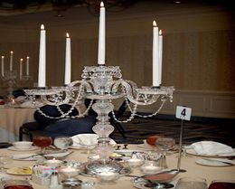 Lámparas de mesa de restaurantes grandes cromados Candelabra de vidrio gris plateado LED Candelers altos para el comedor de bodas Candlestick T2615672