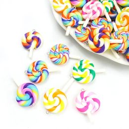 Gran colorido espiral lollipop resina encantos 5pcs lindo arco iris colgantes para chicas de bricolaje joyas de joyería accesorios 240507