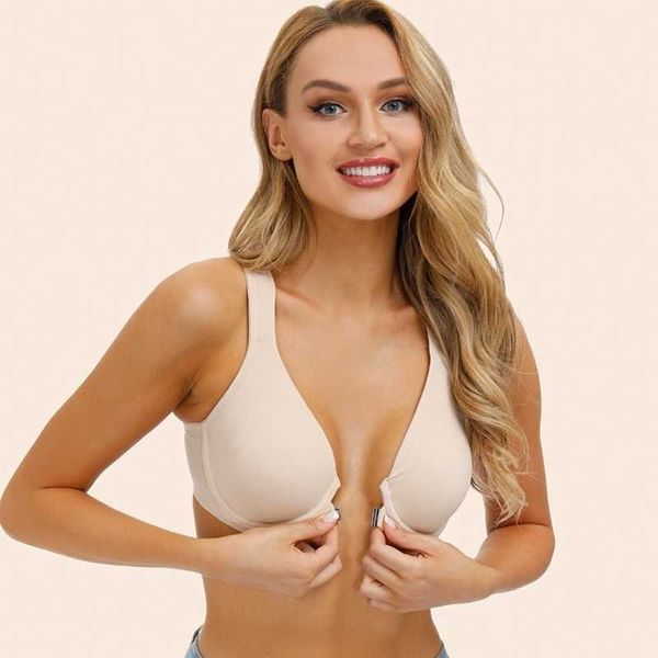 Grande Coupe Soutien-Gorge Sans Couture Fermeture Avant Simple Style De Base Push Up Soutien-Gorge Fil Anneau Réunis Grande Taille Ultra-Mince Sous-Vêtements Femmes C F G 210623