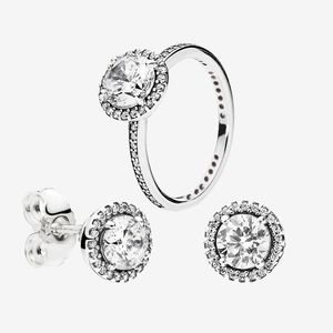 Big CZ Diamond RING and EARRING sets 925 Sterling Silver Jewelry for Pandora elegant Women Wedding Rings stud Earrings set with Original box