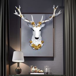 Estatua de cabeza de ciervo grande, accesorios de decoración del hogar, escultura abstracta 3D, decoración para colgar en la pared, estatuas de alce, Mural para sala de estar, arte artesanal 210414