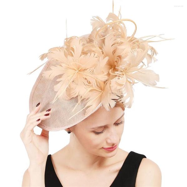 Grand Chapeau Derby Imitation Sinamay Chapeau femmes mode fascinateurs bandeaux mariée mariée plumes casque Occasion course