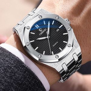 Montre à grand cadran pour hommes, bracelet en acier inoxydable, calendrier, marque supérieure, étanche, horloge minimaliste à Quartz