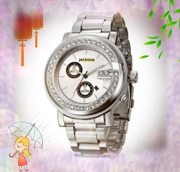 Grand cadran Couple automatique Date hommes femmes montres en acier inoxydable bande de tissu Quartz batterie mouvement horloge ciel étoilé diamants anneau chaîne Bracelet montre-bracelet cadeaux