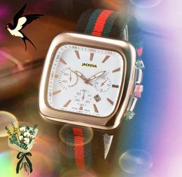 Big Dial Skeleton Designer Fecha automática Relojes para hombres Moda de lujo Tela para hombre Correa de cuero Movimiento de cuarzo Reloj Ocio Reloj de pulsera popular Regalos