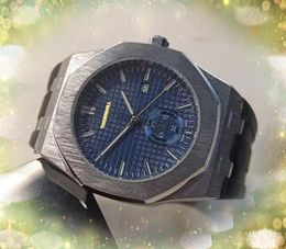 Grand cadran chronomètre hommes montre 42mm haute qualité pleine fonction chronographe mouvement à quartz horloge noir bleu caoutchouc bracelet en acier inoxydable montre-bracelet montre de luxe cadeau
