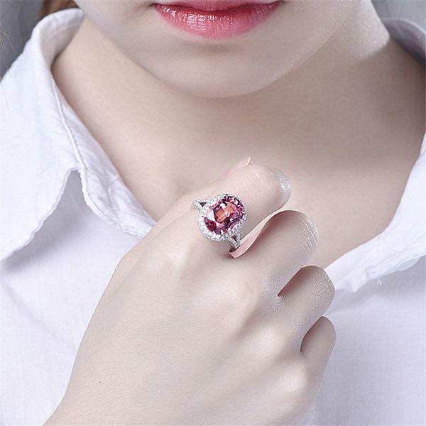 Bague en argent sterling 925 avec pierres précieuses rouges rubis et bague de cocktail vintage pour femme avec gros diamant