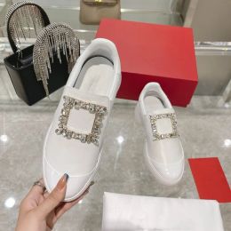 Mocassins paresseux à enfiler avec grande boucle en diamant, chaussures décontractées Super polyvalentes pour dames, chaussures de marche originales de marque de luxe