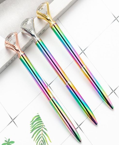 Big Diamond Crystal Bolete Pens Novelty Rainbow Metal Gradiente de la oficina Pen School Escribir suministros de papelería de negocios Stationery Stude4913186