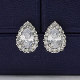 Gran diamante en forma de gota Pendientes de diseñador para mujer Pendientes de plata de ley Trébol Diamantes Frivole Pendiente Anillo de oreja para mujer Alta calidad