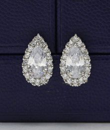 Big Diamond Dropshaped Stud Ladies Designer oorbellen Sterling Silver Clover Diamond Studs Frivole Oorring Oorring voor vrouwen High4897379