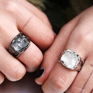 Gros diamants anneaux hommes Hip Hop bague bijoux irrégulière pierre Solitaire bague noir argent anneaux de mariage pour la fête