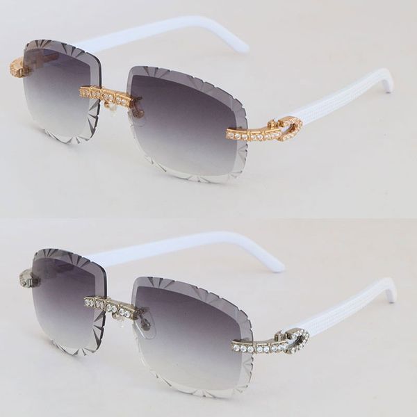 Big Diamond Set White Plank Gafas de sol para mujer Gafas de diseñador sin montura originales Womans 8200758 Lentes de corte de diamante de lujo Moda para hombre ins net red mismo hombre y mujer