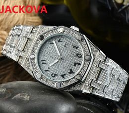 Grote Diamanten Ring Mannen Arabische Nummer Polshorloge President Quartz Beweging Mannelijke Tijdklok Kalender Set Gift Rvs Horloges Groothandel en Retail