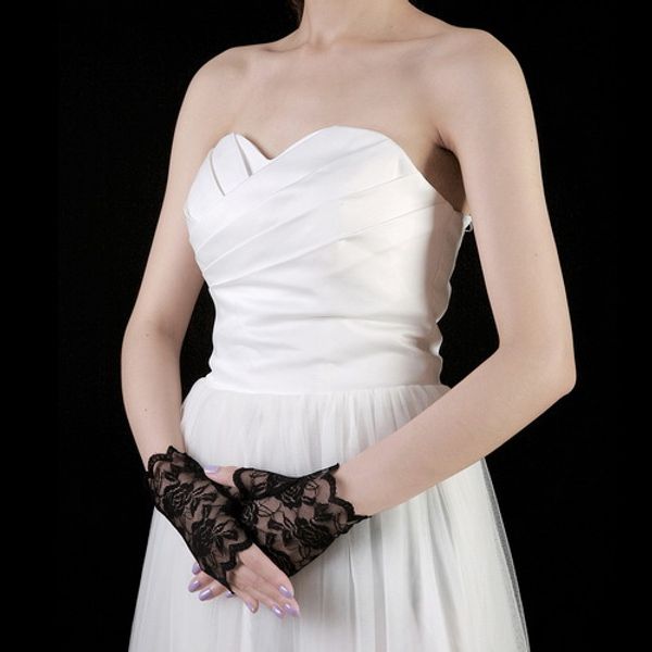 Grande Offre Gants de mariée en dentelle noirs, ajourés, accessoires pour robe de mariée, bon marché, 2018
