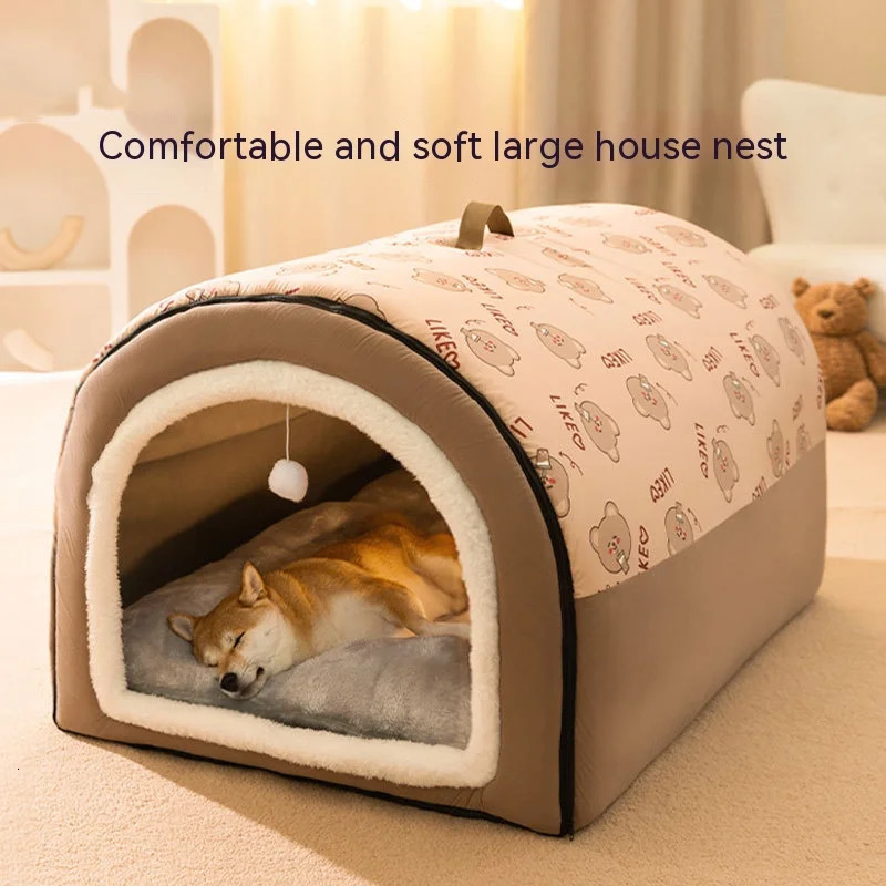 Grande ninho de cachorro inverno casa quente removível e lavável cama sazonal grande tipo pet dormir suprimentos gato 240220