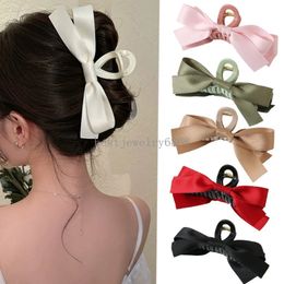 Big Double Side Solin Satin Bows Plastic Hair Bows Crab Clips Claw for Women Girls Black Bowknot Accessoires de cheveux coréens