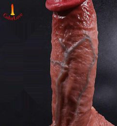 Gros gode double couche doux et réaliste avec ventouse, sensation de peau réelle, pénis, jouets sexuels érotiques pour femmes, silicone liquide9360242