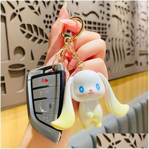 Porte-clés de lapin de dessin animé de grandes oreilles femme porte-clés pour clé de voiture mignon femmes sac pendentif support de luxe chaîne anneau fille cadeau livraison directe Dhrkl