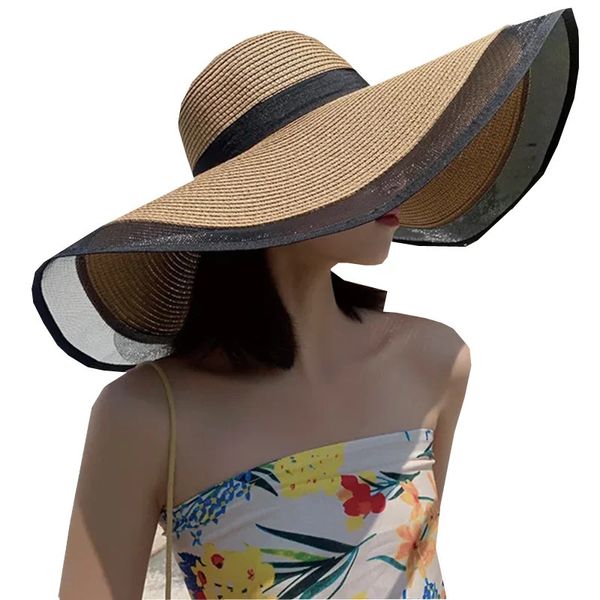 Big Aaves Femmes de plage de plage de paille d'été Womens Mesh épissé UV Protection Face Shield Sun Outdoor Hat240409