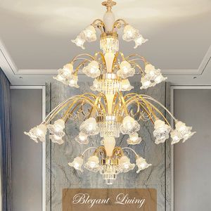 Grote Europese bloem kristallen kroonluchters led luxe-Amerikaanse moderne kroonluchter lichten armatuur lange hanglampen villa lobby thuis binnenverlichting diameter150cm