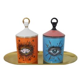 Big Eye Bandlers avec couvercle Handmade Handle Ceramic Holder Jar Storage Decor Home Decor Creative House Decoration 2609