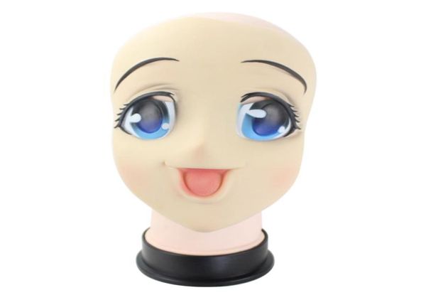 Máscara de látex de cara completa para niña con ojos grandes, máscara de Kigurumi de media cabeza, Cosplay de dibujos animados, máscara de rol de Anime japonés, muñeca travesti de Lolita 3464993